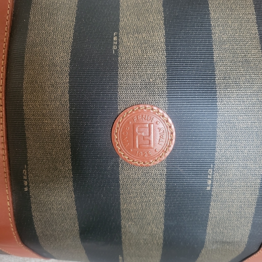 Fendi Pequin Striped Coated Canvas Boston 50 Bag - Picture 2 of 11